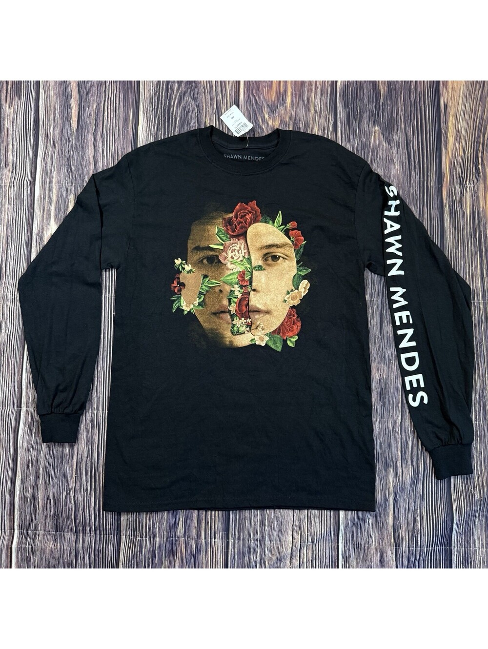 NWT Shawn Mendes Long Sleeve T-Shirt Medium Black Floral Face Graphic Hot Topic